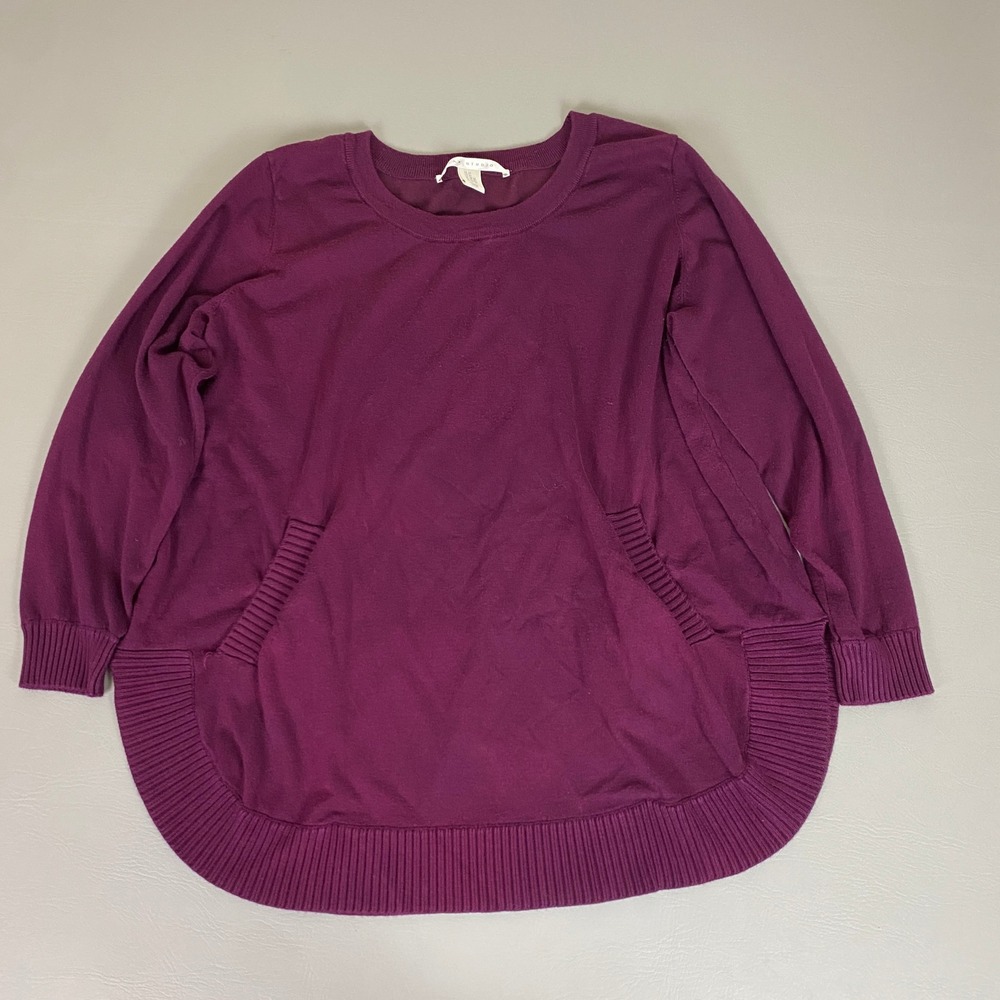 MAX STUDIO Sweater Women's Plus 2X Burgundy Long Sleeve Crew Pockets‎ Curve Hem